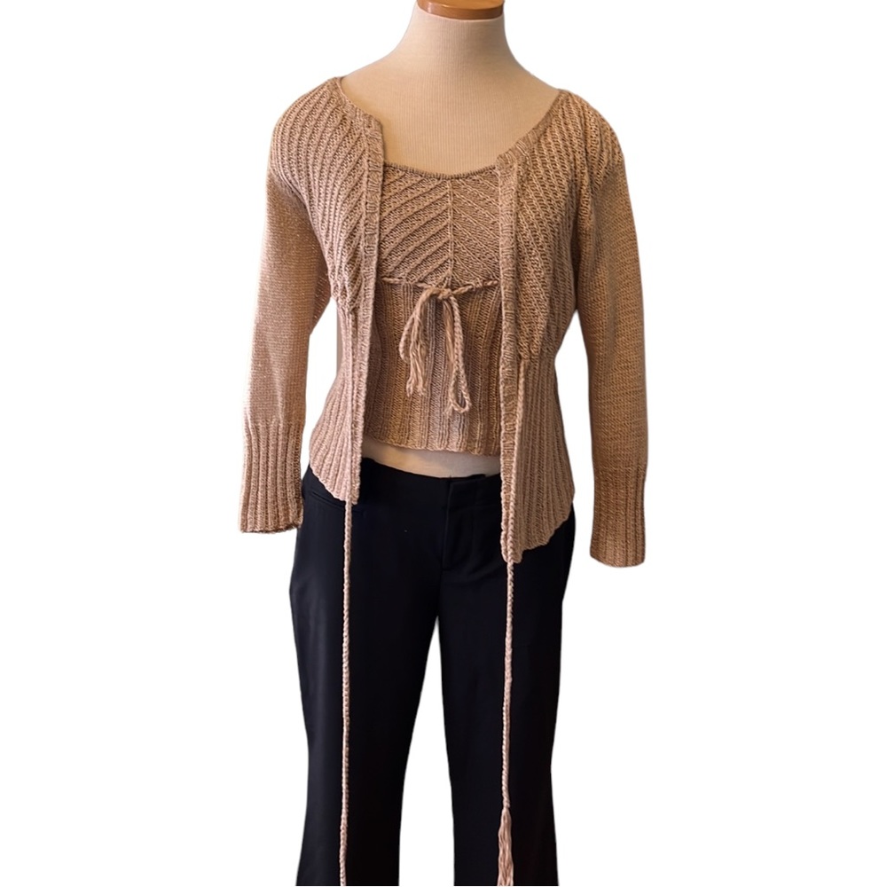BCBGMaxAzria Collection Knit Cardigan Set, Tan, Large & Medium